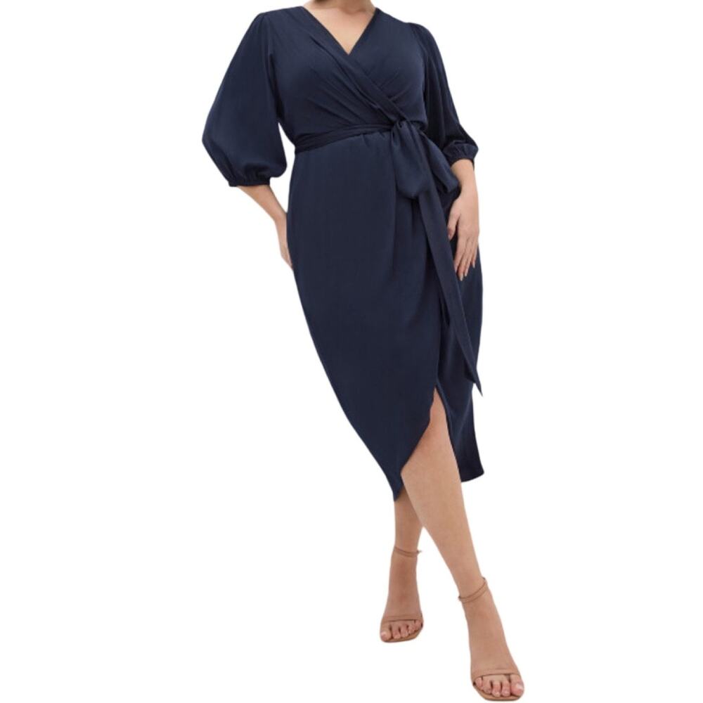 City Chic Opulent elbow sleeve dress blue size XS 14
